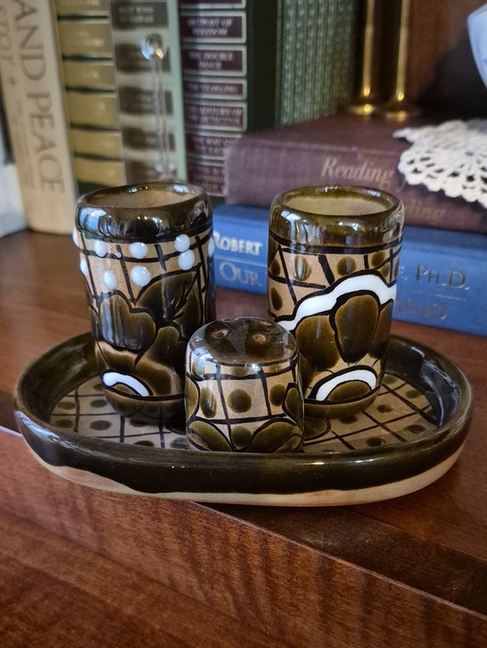 Other - Hand-Painted Ceramic Tequila Shot Glasses - Olive Green Floral